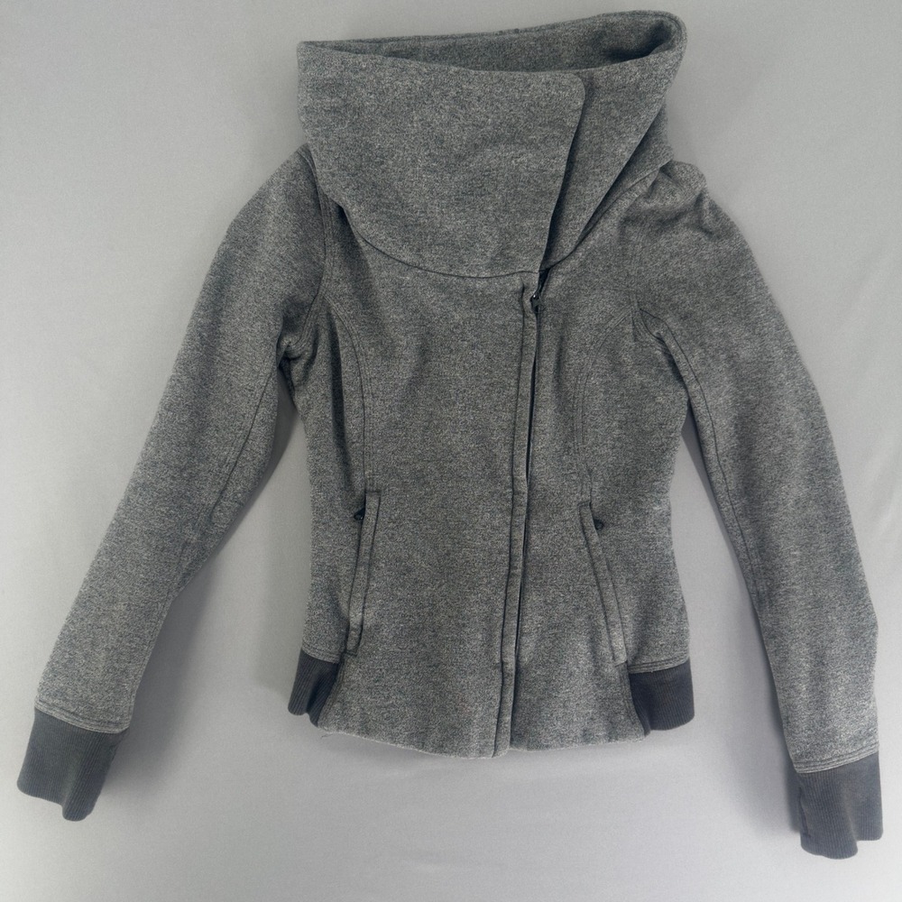 Y2k Lululemon Scuba Hoodie Asymmetrical Zip Jacket Heathered Grey 2 Funnel Neck